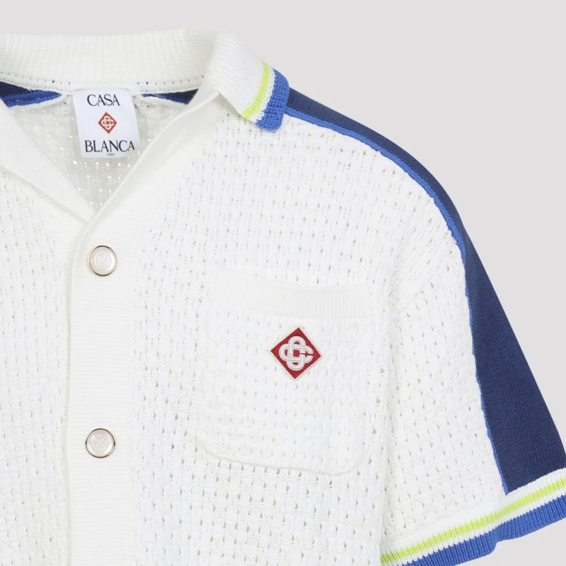 Casablanca Hemd Textured Knit Short-Sleeve Shirt With Logo Patch D White(Image 5)