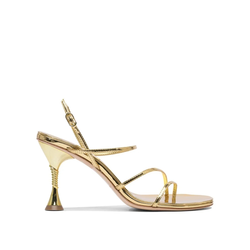 STUDIO AMELIA Sandales Trumpet-Heel Leather Sandals With Shimmering Finis Gold