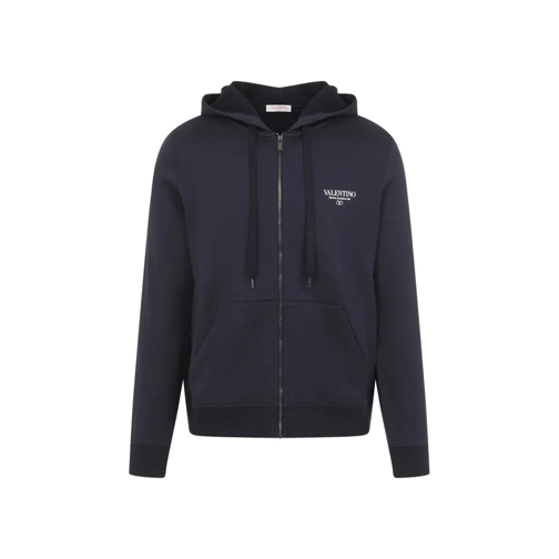 Valentino Hoodie Navy Blue Cotton Sweatshirt Blue