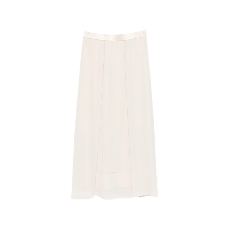 Peserico Midirok Flowing Layered Midi Skirt With Elastic Waistband Neutrals