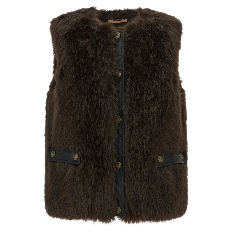 Twin-Set Veste en shearling Plush Faux Fur Vest Brown