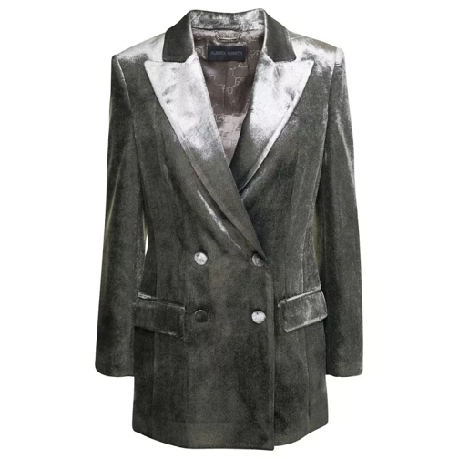 Alberta Ferretti Silver Double-Breasted Jacket With Covered Buttons Silver 