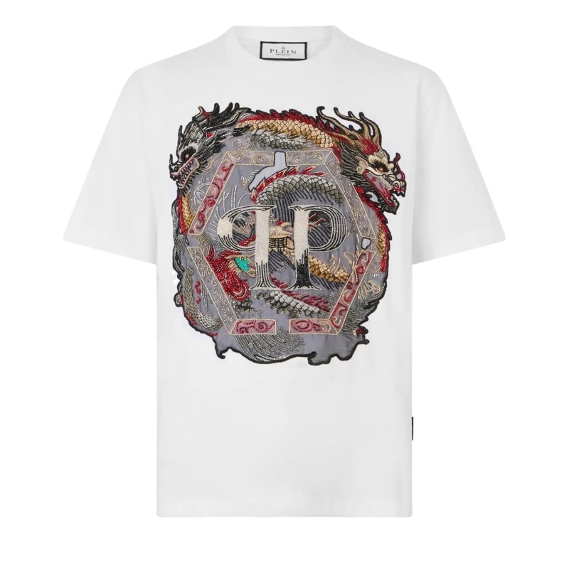 Philipp Plein T-Shirt Round Neck T-Shirt Dragon weiss