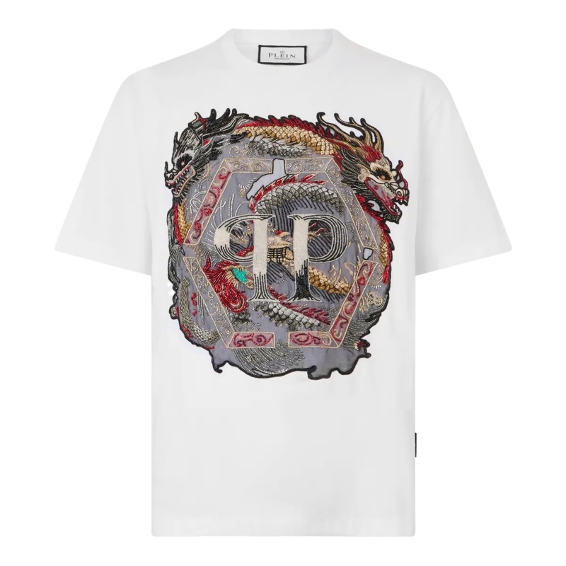 Philipp Plein T-Shirt Round Neck T-Shirt Dragon weiss