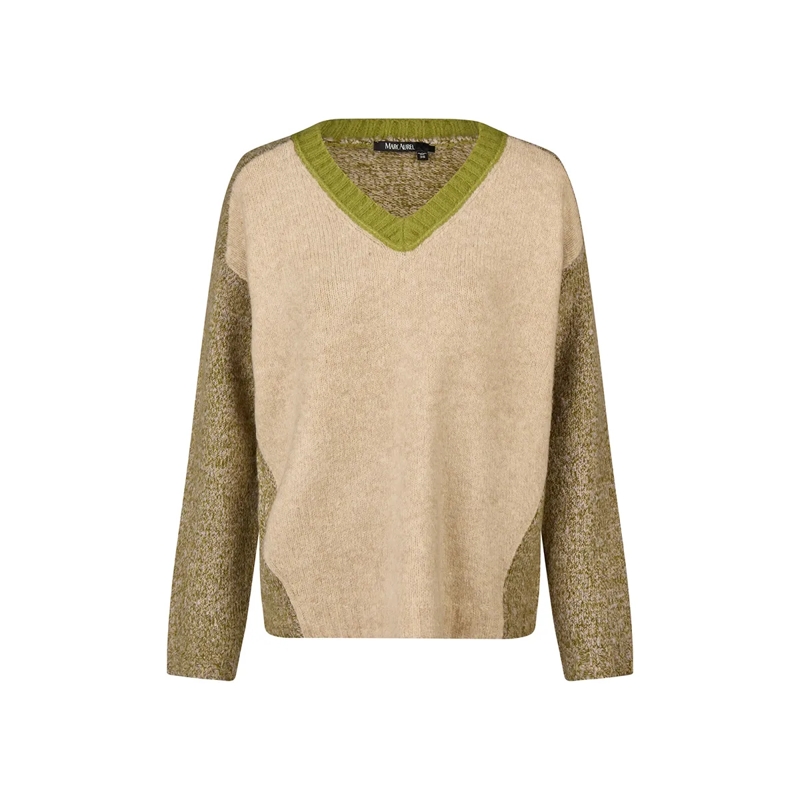 Marc Aurel Pullover Pullover- Rippen-Abschlüsse- 3-farbige Aufteilu sand