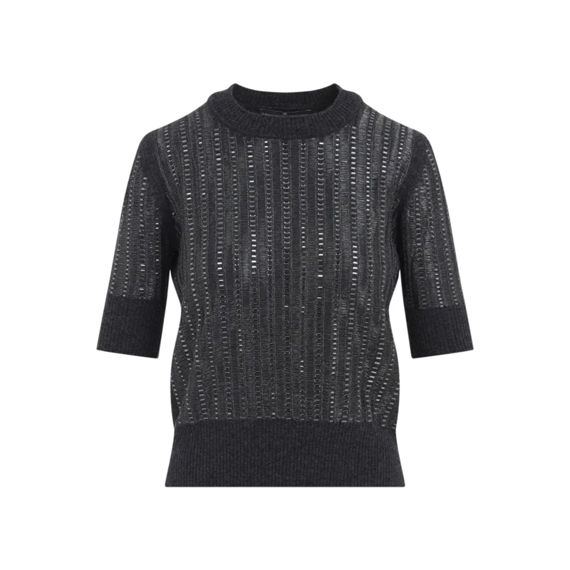 Ermanno Scervino Trui Textured Wool-Cashmere Blend Sweater With Metallic Grey