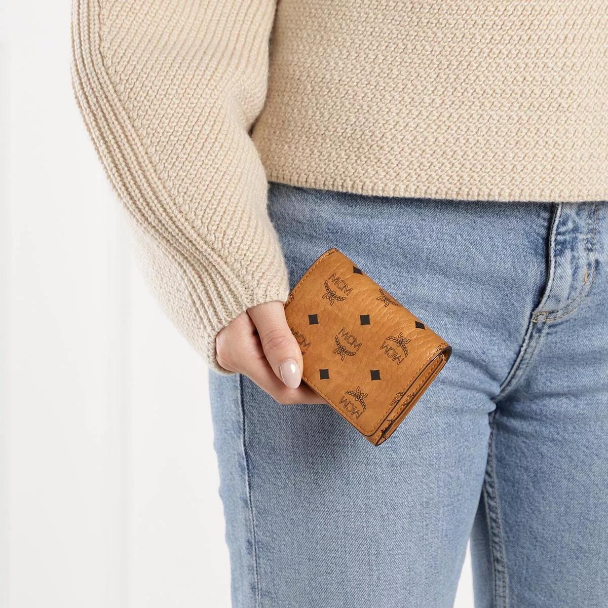 Mcm Aren Flap Trifold Mini Wallet In Oatmeal