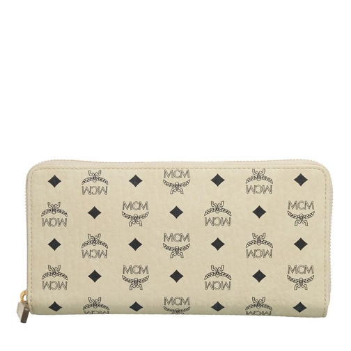 MCM Ritsportemonnee Aren Visetos Zip Around Lrg I8 Beige+Black Logo