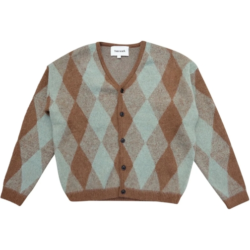 Tony Wack Sweatshirts Cardigan Brushed Mohair Argyle Mint/Taupe taupe