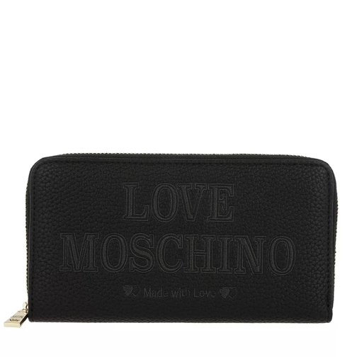Love Moschino Logo Engraved Wallet Nero Continental Portemonnee