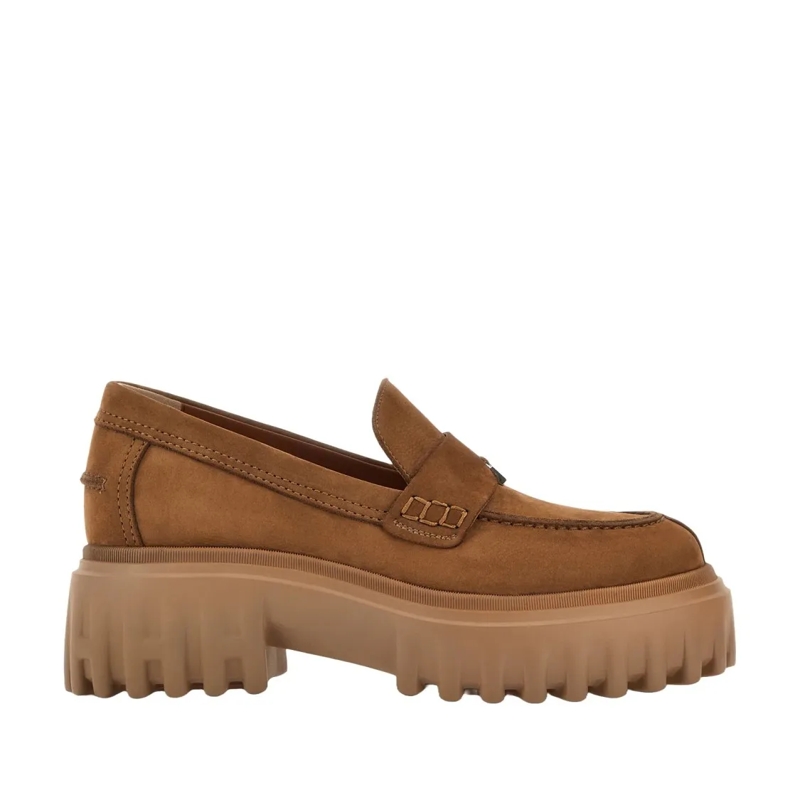 Hogan Ballerinas Classic Penny Loafer Moccasins With Lug Sole Brown