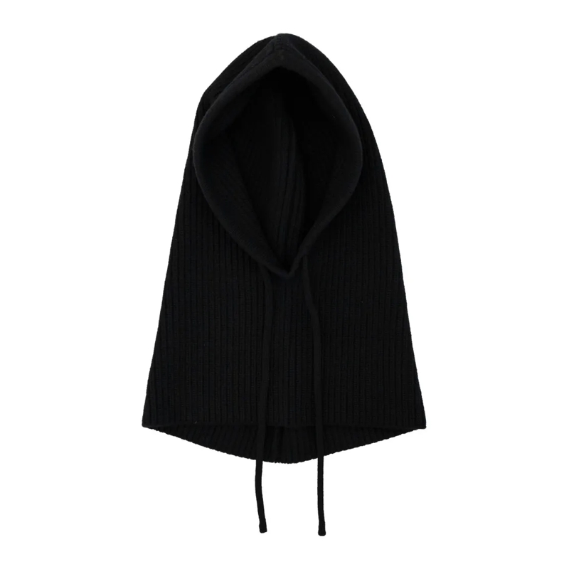 Prada Hut Ribbed Knit Hood With Iconic Triangle Logo Black