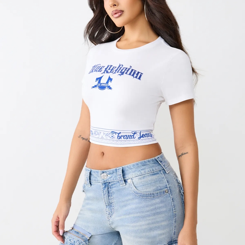 True Religion T-Shirt - Bandeau-Shirt- Enganliegend- Markanter Grafik. weiss(Image 3)