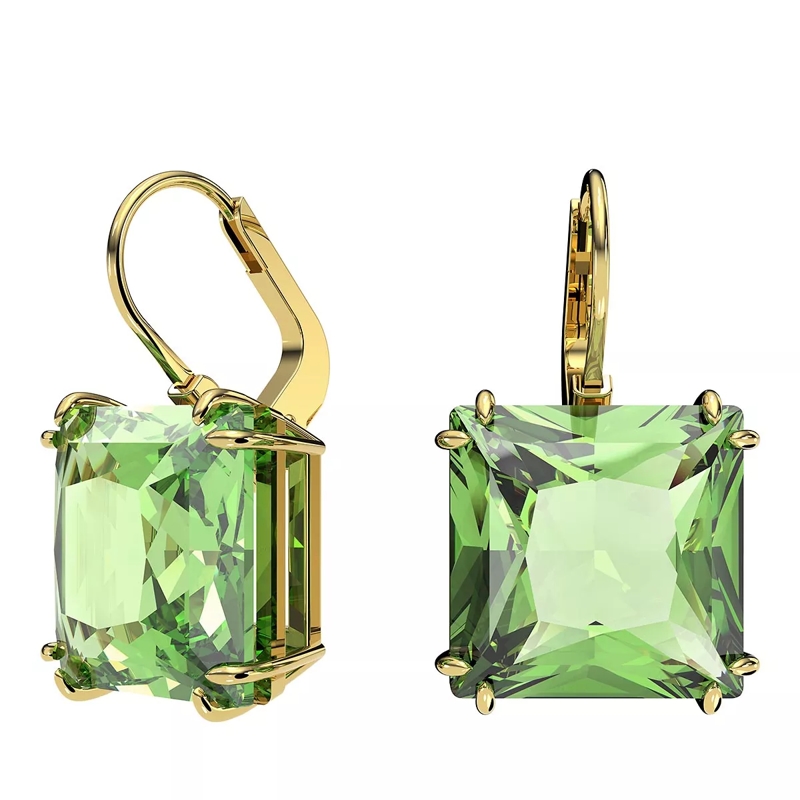 Swarovski Créoles Millenia drop Square cut Gold-tone plated Green