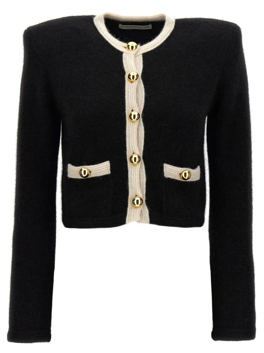 Thumbnail - Alessandra Rich - Alpaca Cropped Cardigan - Größe 44 - schwarz