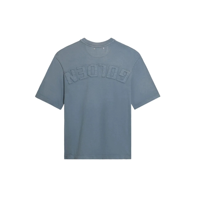 Golden Goose T-Shirt Light Blue Relaxed Fit Logo Patch T-Shirt Blue(Image 2)