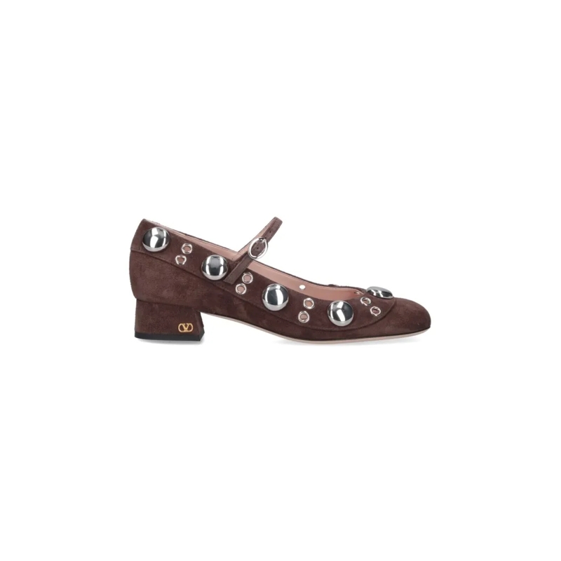 Valentino Garavani Escarpins Mary-Jane Nellcôte Suede Shoes With Studded Detail Brown