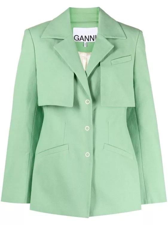 GANNI - Single-Breasted Spread Collar Blazer - Größe 34 - green