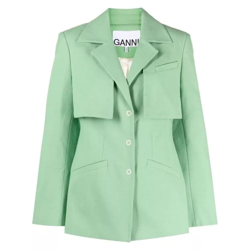 GANNI Single-Breasted Spread Collar Blazer Green 