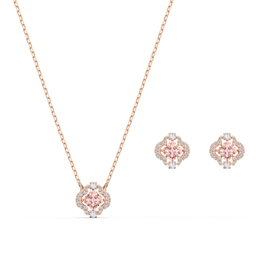 Swarovski Creole Sparkling Dance set Mixed cuts Clover gold-tone pl Pink (Image 2)