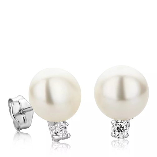 BELORO 9KT Freshwater Pearl and Cubic Zirconia Earrings White Gold Clou d'oreille