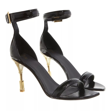 Balmain Moneta Sandals Patent Leather Black | Riemchensandale 