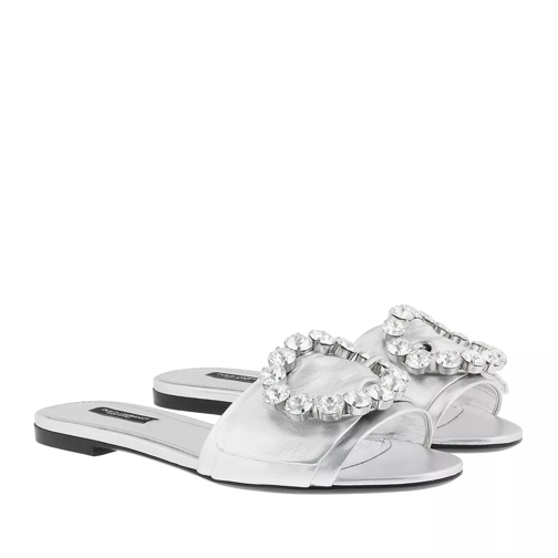 Dolce&Gabbana Crystal Sandals Leather Silver Slipper