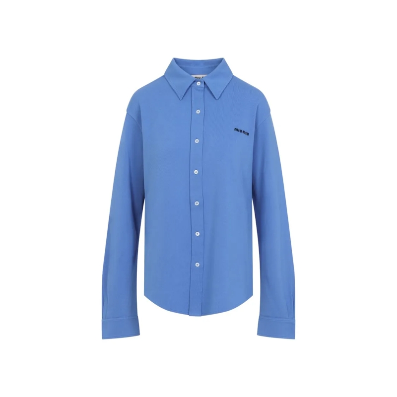 Miu Miu Chemise Button-Down Shirt With Classic Collar Blue