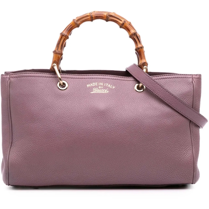 Gucci Schultertasche Medium Calfskin Bamboo Shopper Satchel lila