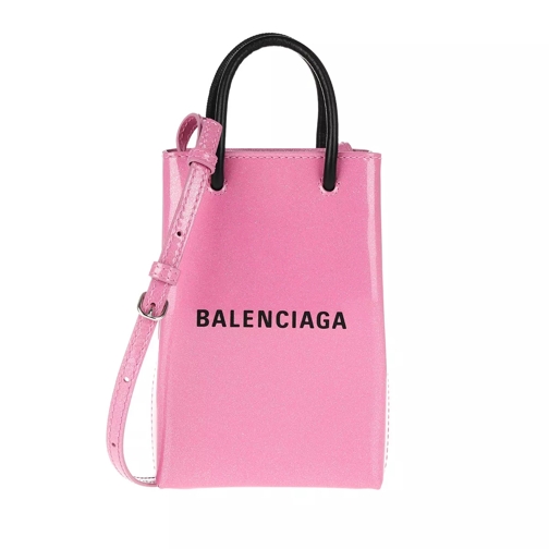 Balenciaga Logo Glitter Phone Holder Leather Old Rose Telefoontas