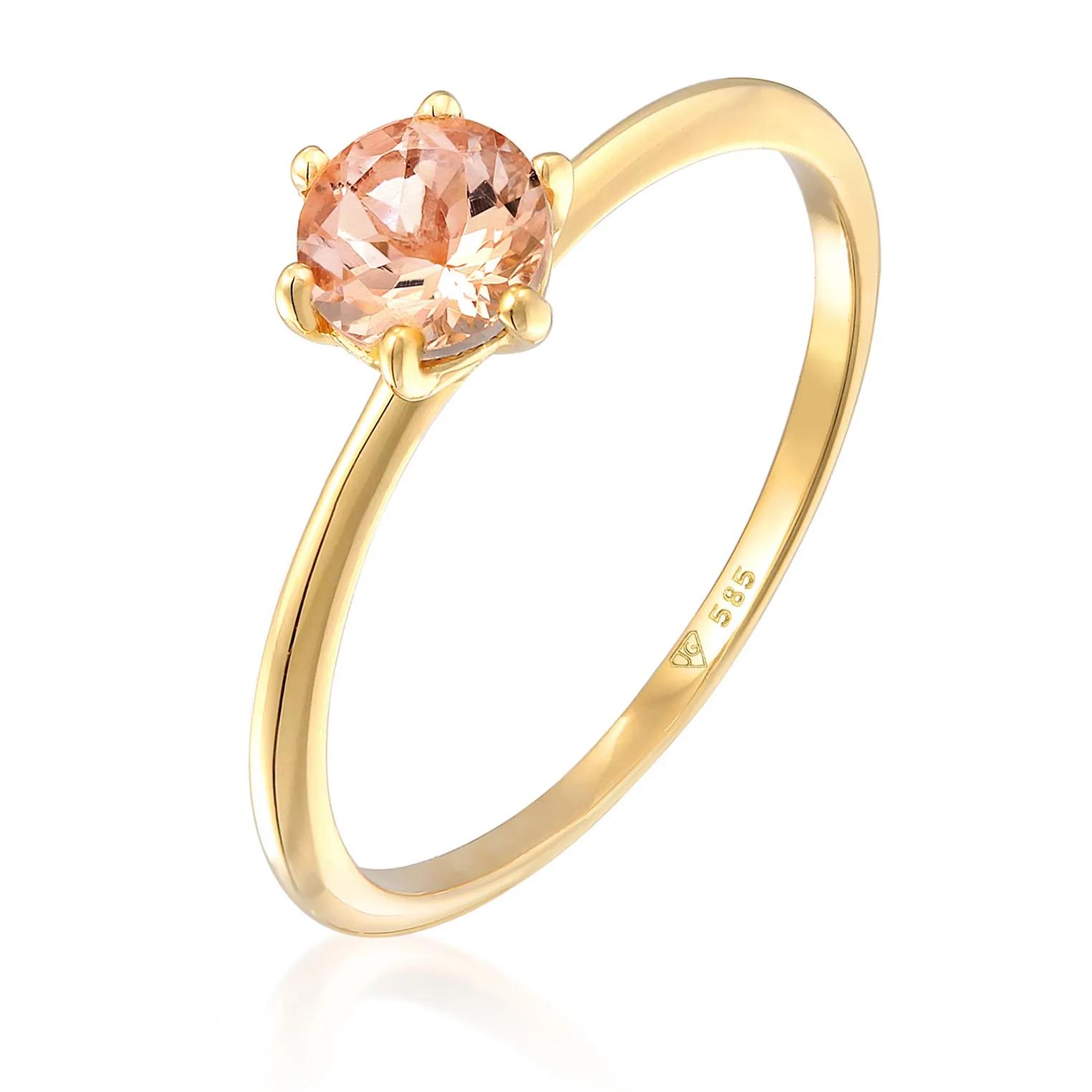 Elli Ringe - Ring Morganit Solitär Verlobungsring 585 Gelbgold - Gr. 58 MM - in Gold - für Damen