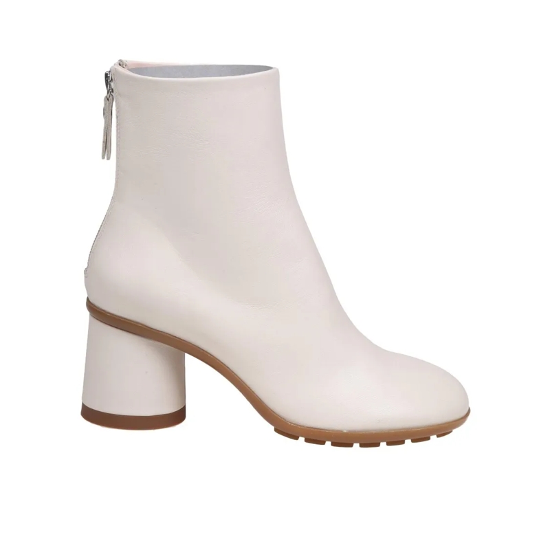 Agl Laarzen Curvy Ankle Boots In Chalk Color Leather White