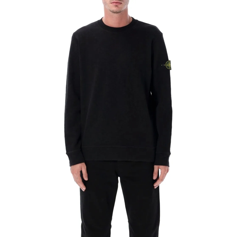 Stone Island  Textured Cotton Crew Neck Sweatshirt Black
