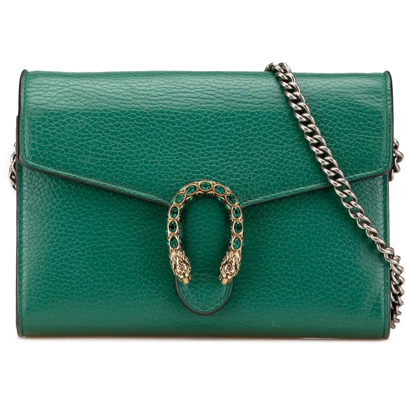 Gucci Schultertasche Mini Leather Dionysus Wallet on Chain grün