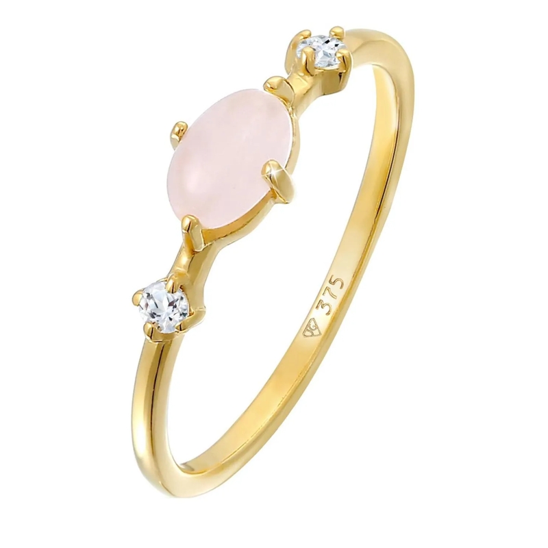 Elli Pavéring Ring Rosa Quarz Topas Edelstein Klassik 375er Gelb gold