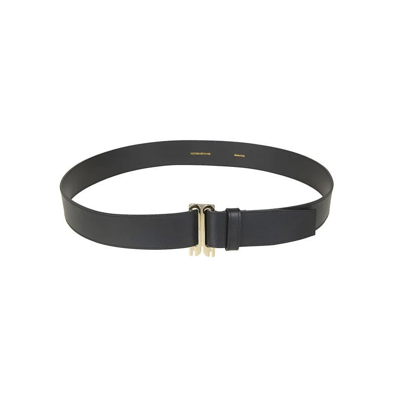Victoria Beckham Riem Geometric Black Leather Belt Grey(Image 2)