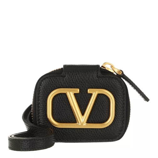 Valentino Garavani V Logo Signature Airpod Case Calf Leather Black Headphone Case