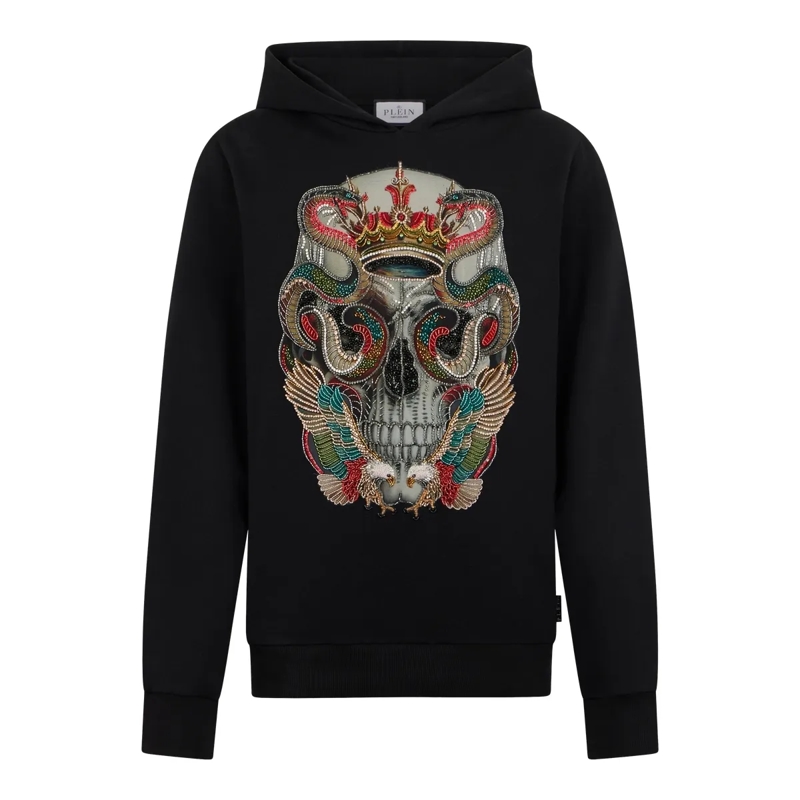 Philipp Plein Top Hoodie Sweatshirt King Of Snakes Stones schwarz