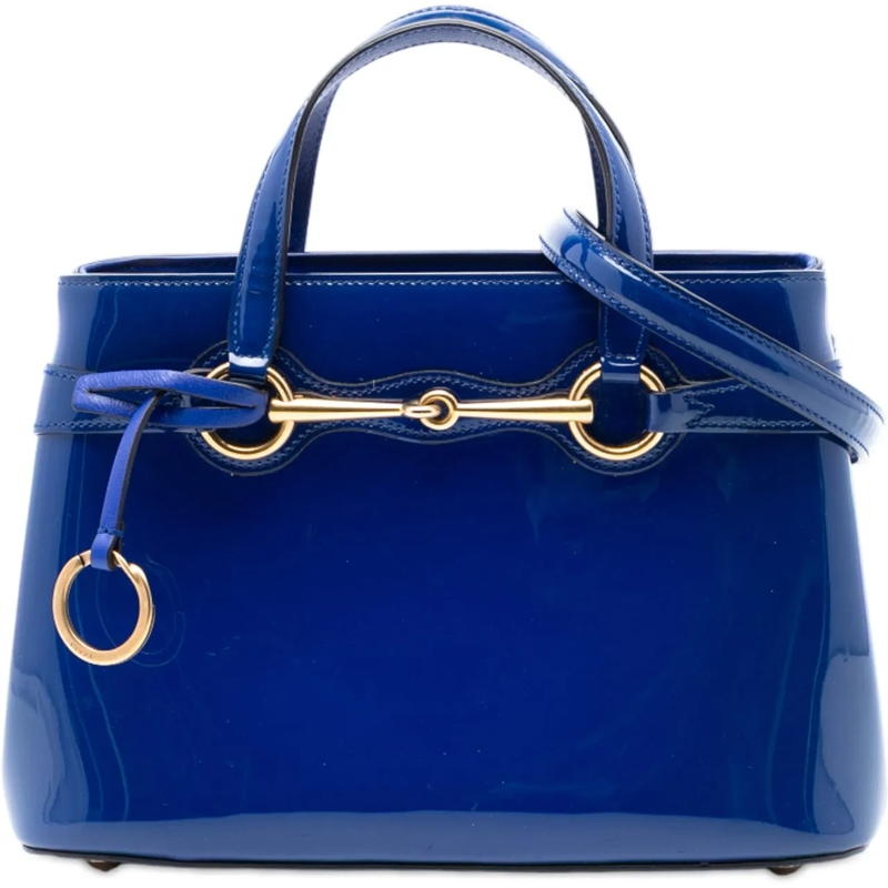 Gucci Schultertasche Patent Bright Bit Satchel blau