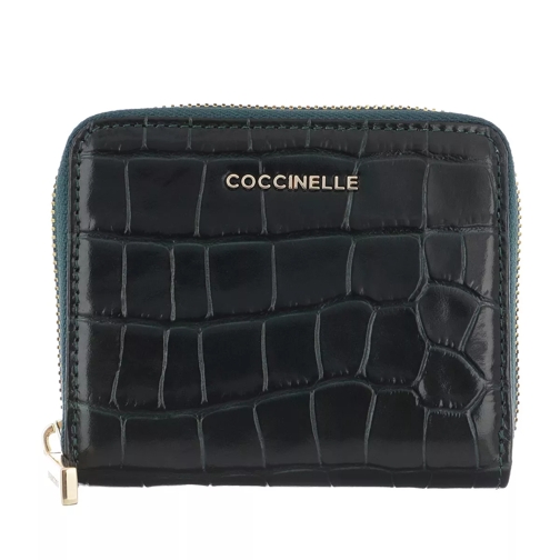 Coccinelle Croco Shiny Soft Wallet Leather Mallard Green Portemonnaie mit Zip-Around-Reißverschluss