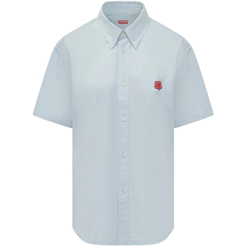 Kenzo Legeres Oberteil Camicia Boke Flower a Maniche Corte hellblau