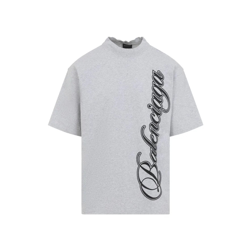Balenciaga T-shirt High-Neck Short-Sleeved T-Shirt With Vertical Scri Grey