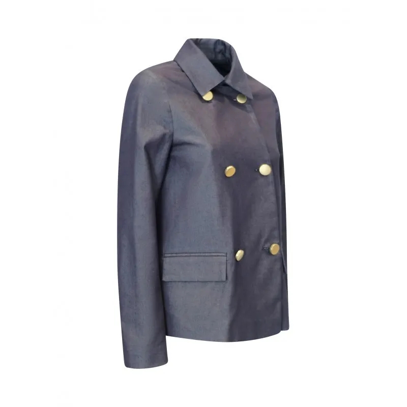 The One Winterjas Navy Cotton Double-Breasted Coat Blue