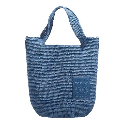 Loewe Mini Slit Bag In Raffia And Calfskin Denim Blue | Tote
