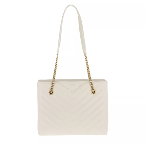 Saint Laurent Tribeca Tote Bag Leather White Rymlig shoppingväska