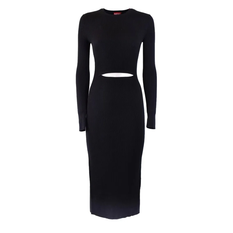 Diesel Midi-jurk Ribbed Midi Dress With Cut-Out Detail And Long Sle Black
