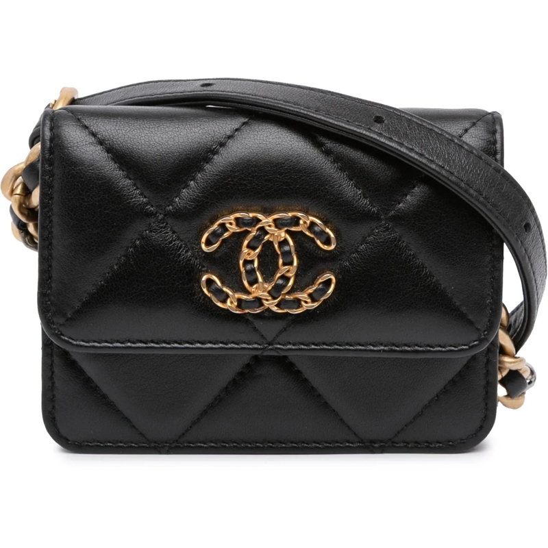 Chanel Sac à bandoulière Quilted Lambskin 19 Flap Coin Purse With Chain schwarz