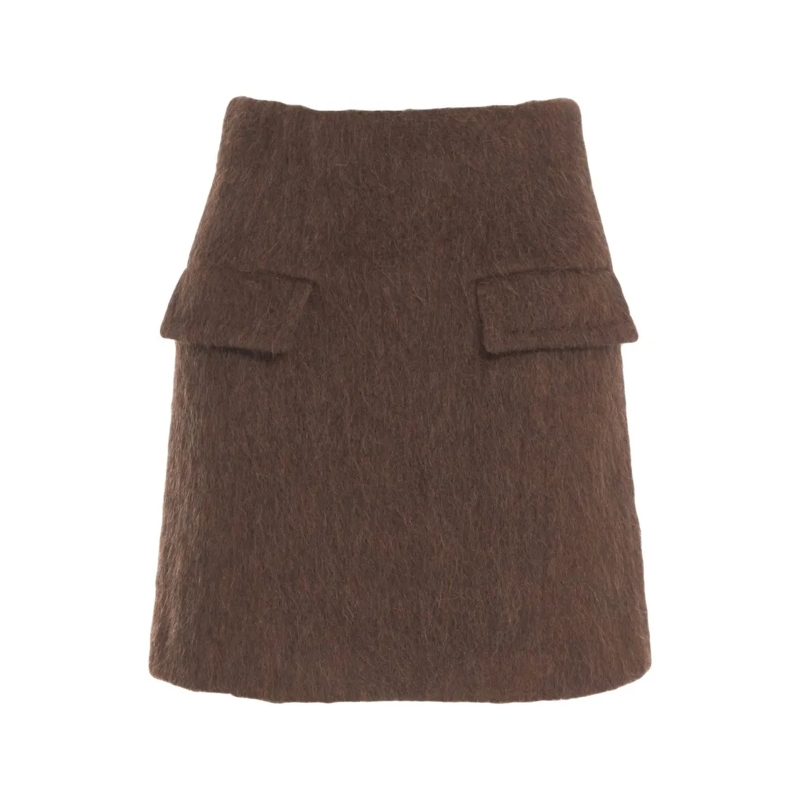 HERSKIND Minirock Brown Mini Skirt With Flap Pockets And Textured Fi Grey