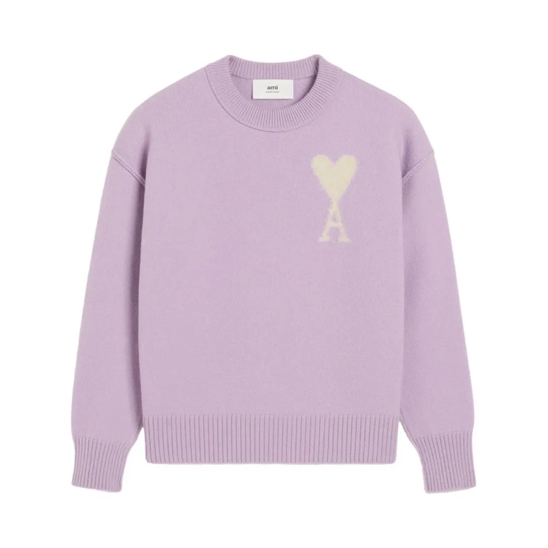 AMI Paris Pull Lilac Purple Crew Neck Sweater With Heart Motif Purple