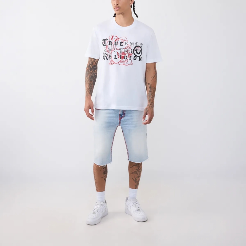 True Religion T-Shirt - T-Shirt- Übereinander angeordnete Logos auf Fro weiss(Image 2)